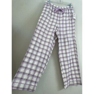 NEW State Of Day Womens‎ Medium Purple Plaid Lounge Pants Drawstring Pajama